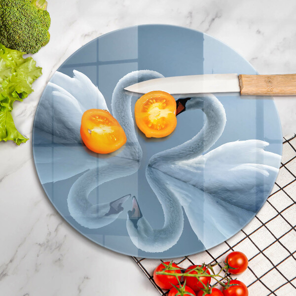 Skärbräda glas unik Två svanhjärtan