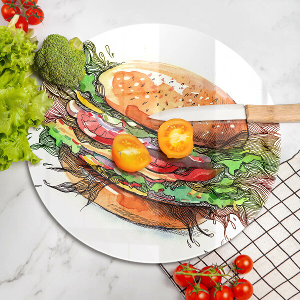 Skärbräda glas unik Hamburgerteckning