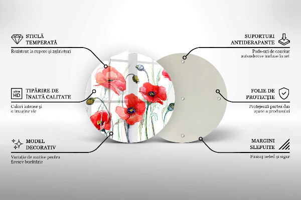 Skärbräda glas unik Röda vallmoblommor