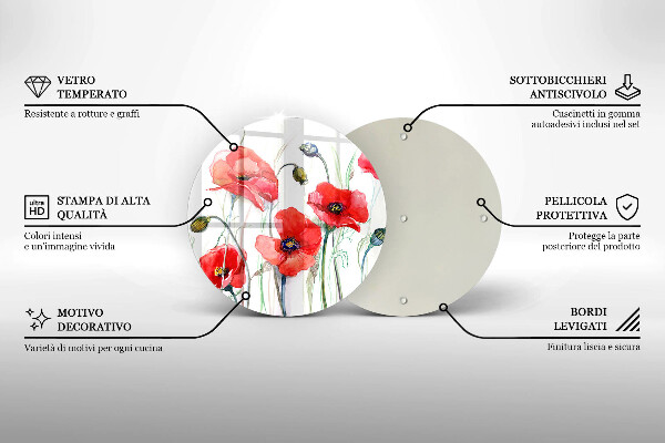 Skärbräda glas unik Röda vallmoblommor