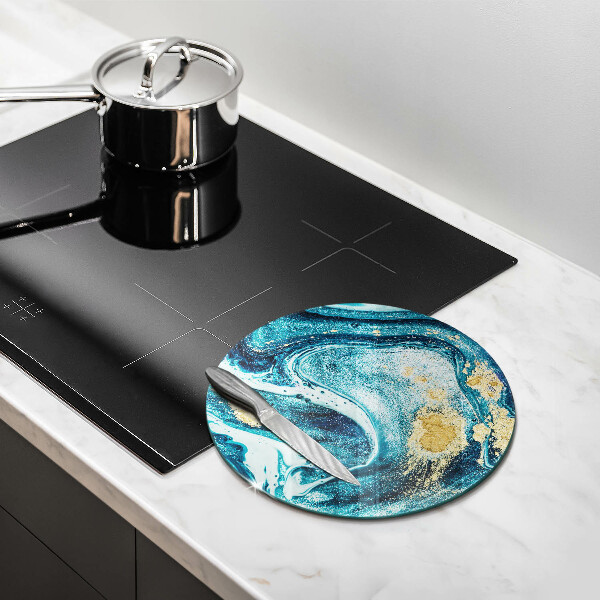 Skärbräda glas unik Blå guld abstraktion