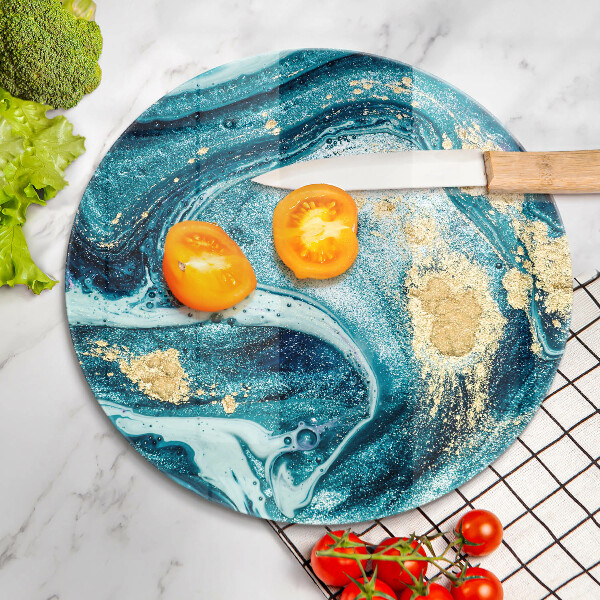 Skärbräda glas unik Blå guld abstraktion