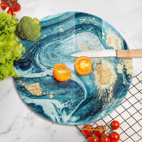 Skärbräda glas unik Blå guld abstraktion