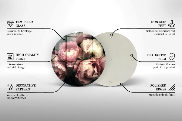 Skärbräda glas unik Pionblommor