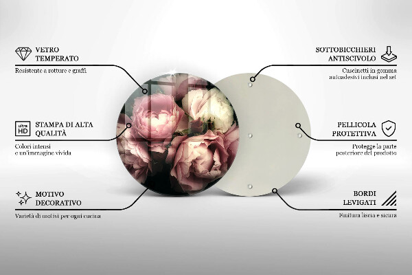 Skärbräda glas unik Pionblommor