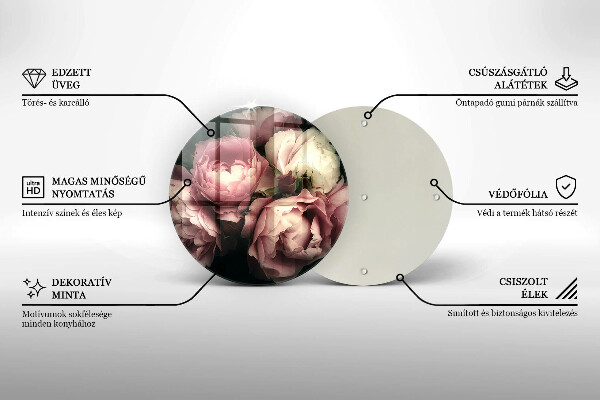 Skärbräda glas unik Pionblommor