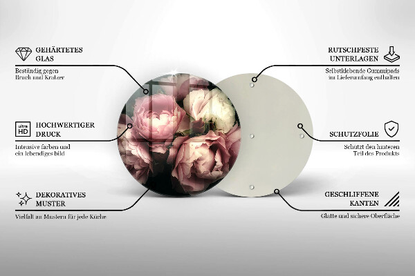 Skärbräda glas unik Pionblommor