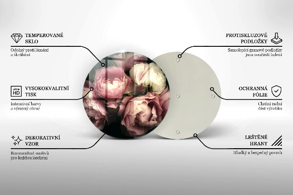 Skärbräda glas unik Pionblommor