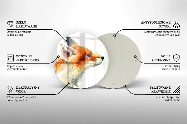 Skärbräda glas unik Målad räv
