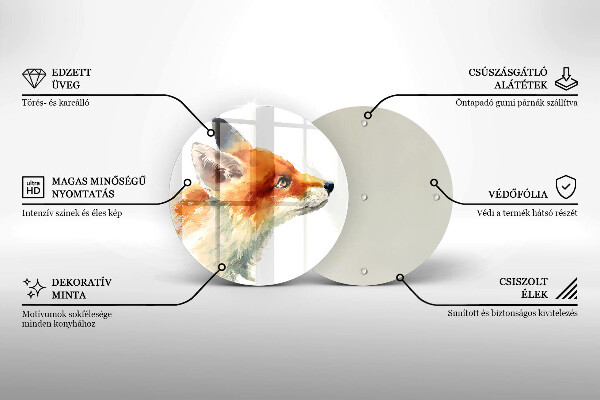 Skärbräda glas unik Målad räv