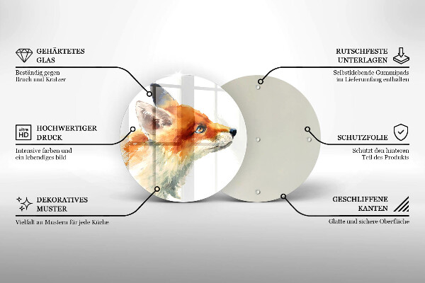 Skärbräda glas unik Målad räv