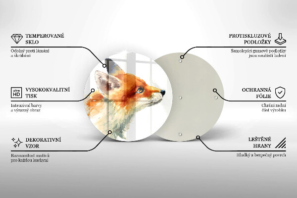 Skärbräda glas unik Målad räv