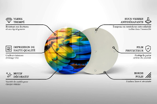 Skärbräda glas unik Färgglada papegojfjädrar