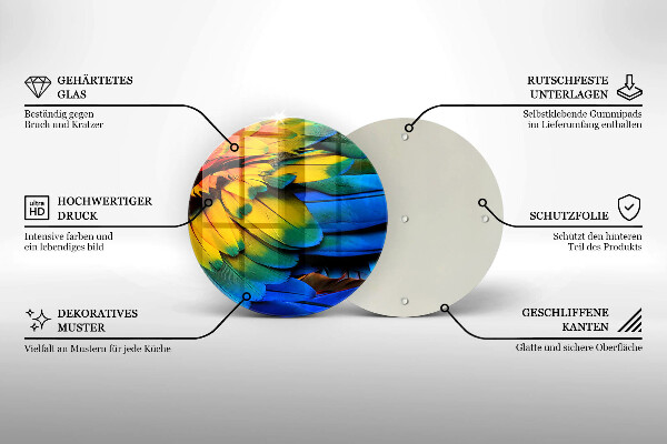 Skärbräda glas unik Färgglada papegojfjädrar