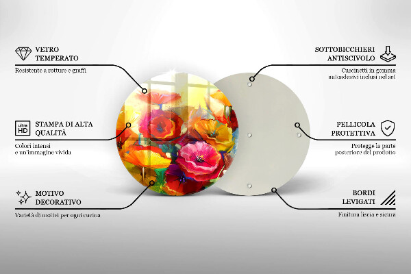 Skärbräda glas unik Målade färgglada blommor