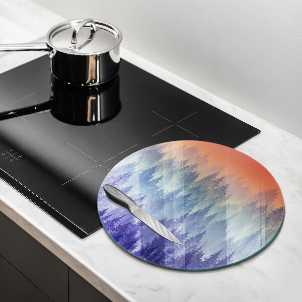 Skärbräda glas unik Skog vid solnedgången