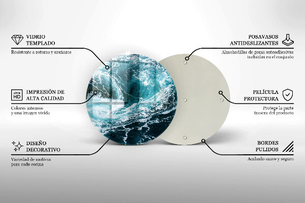 Skärbräda glas unik Skummande vågor av vatten