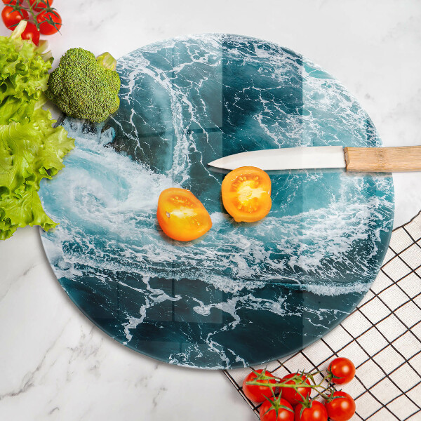 Skärbräda glas unik Skummande vågor av vatten