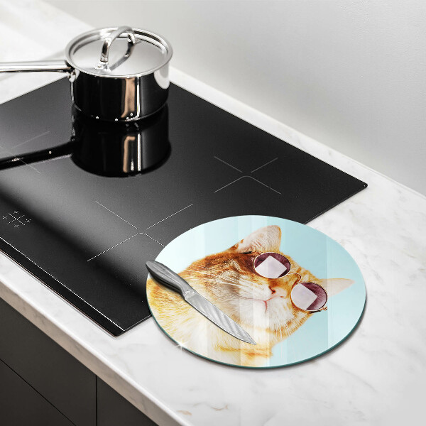 Skärbräda glas unik Röd katt med glasögon