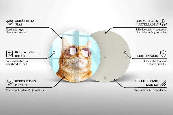 Skärbräda glas unik Röd katt med glasögon