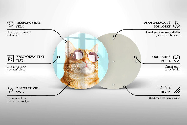 Skärbräda glas unik Röd katt med glasögon