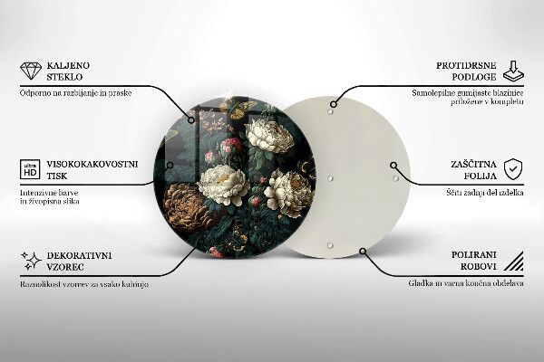 Skärbräda glas unik Vintage pionblommor
