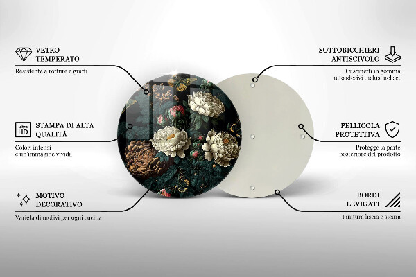 Skärbräda glas unik Vintage pionblommor