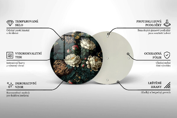 Skärbräda glas unik Vintage pionblommor