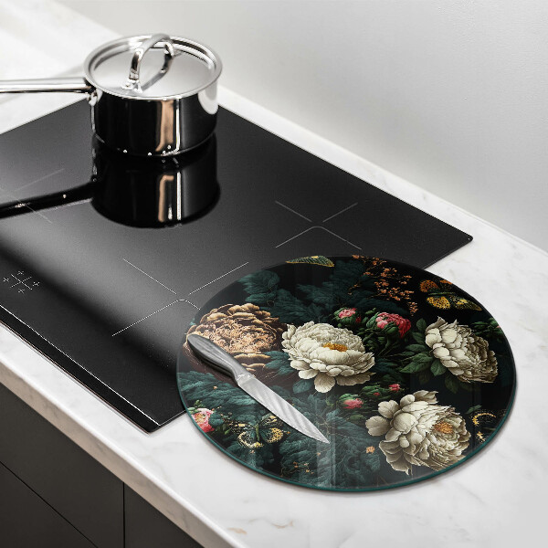 Skärbräda glas unik Vintage pionblommor