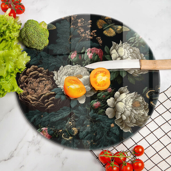 Skärbräda glas unik Vintage pionblommor