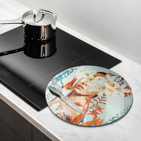 Skärbräda glas unik Kvinna i blommor