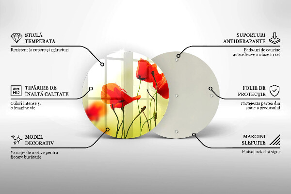 Skärbräda glas unik Röda vallmoblommor
