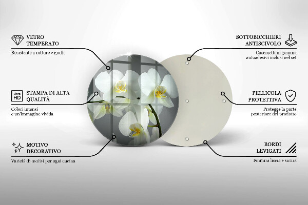 Skärbräda glas unik Vita orkidéblommor