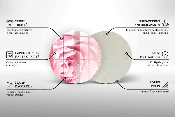 Skärbräda glas unik Daggdroppar och rosblomma