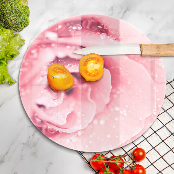 Skärbräda glas unik Daggdroppar och rosblomma