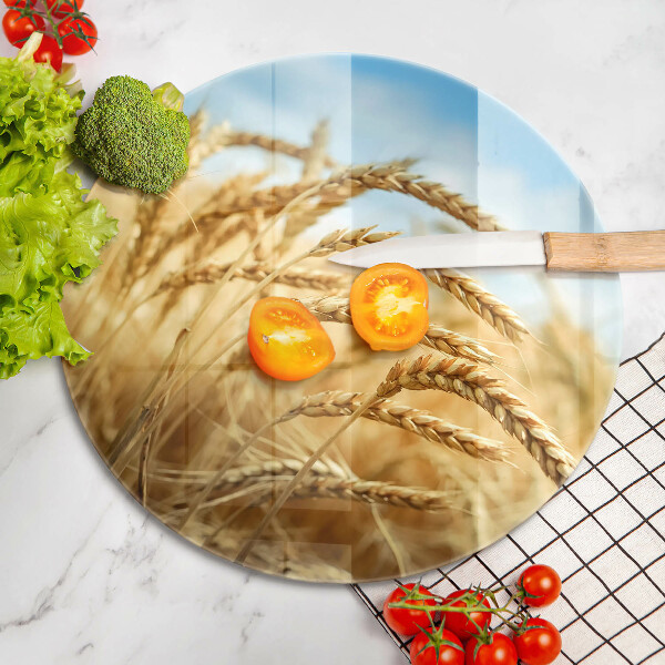 Skärbräda glas unik Öron av spannmål i fältet