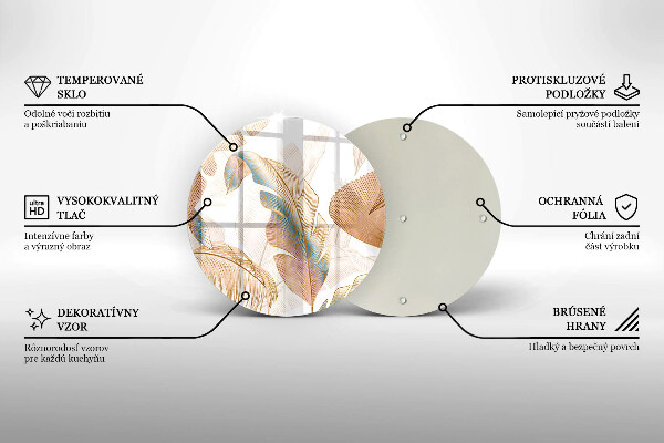 Skärbräda glas unik Boho fjädrar och löv