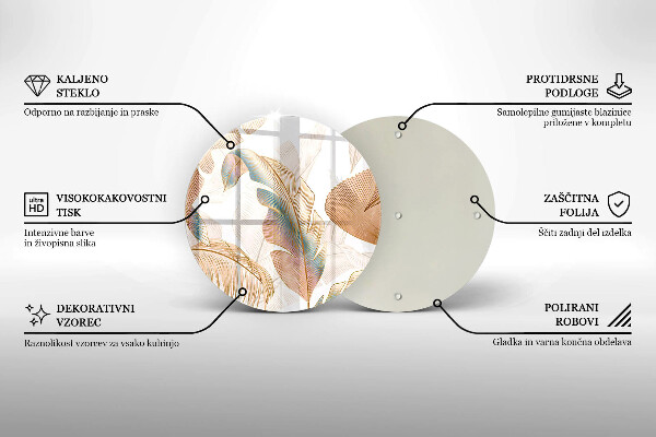 Skärbräda glas unik Boho fjädrar och löv