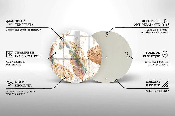 Skärbräda glas unik Boho fjädrar och löv