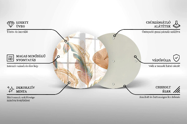 Skärbräda glas unik Boho fjädrar och löv