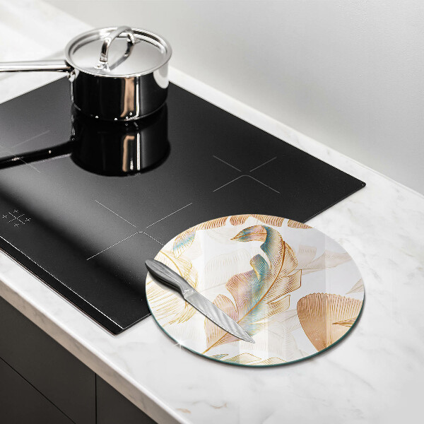 Skärbräda glas unik Boho fjädrar och löv