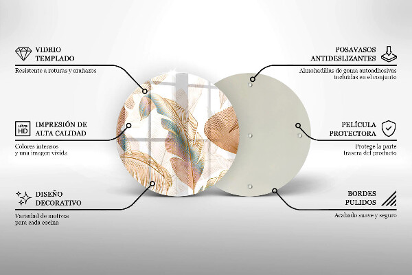 Skärbräda glas unik Boho fjädrar och löv