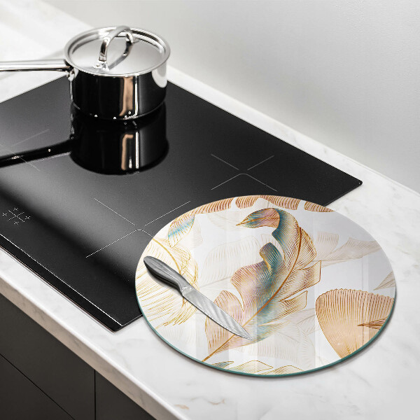 Skärbräda glas unik Boho fjädrar och löv