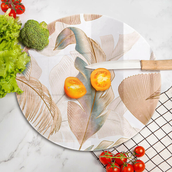 Skärbräda glas unik Boho fjädrar och löv