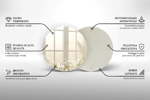 Skärbräda glas unik Bohoblommor i gips