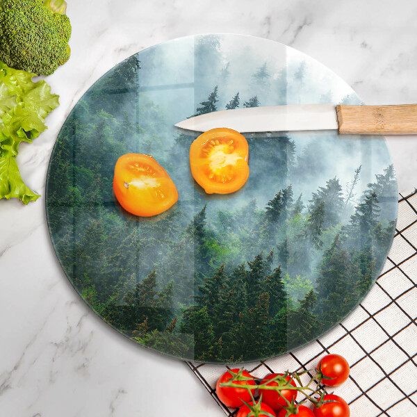 Skärbräda glas unik Skog i dimman