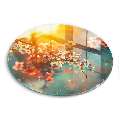 Skärbräda glas unik Äppel blommar i solen