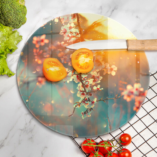 Skärbräda glas unik Äppel blommar i solen