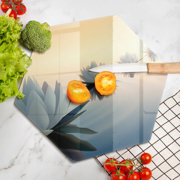 Skärbräda glas sexhörning Lilja blommar på vattnet