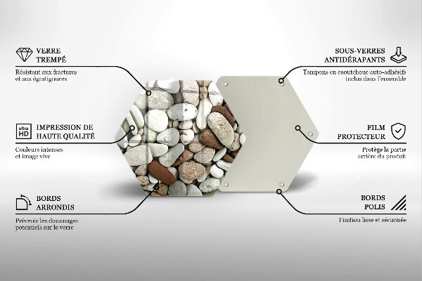 Skärbräda glas sexhörning Små stenar bakgrund